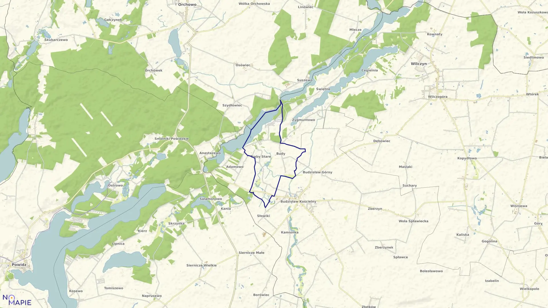 Mapa obrębu TRĘBY w gminie Kleczew